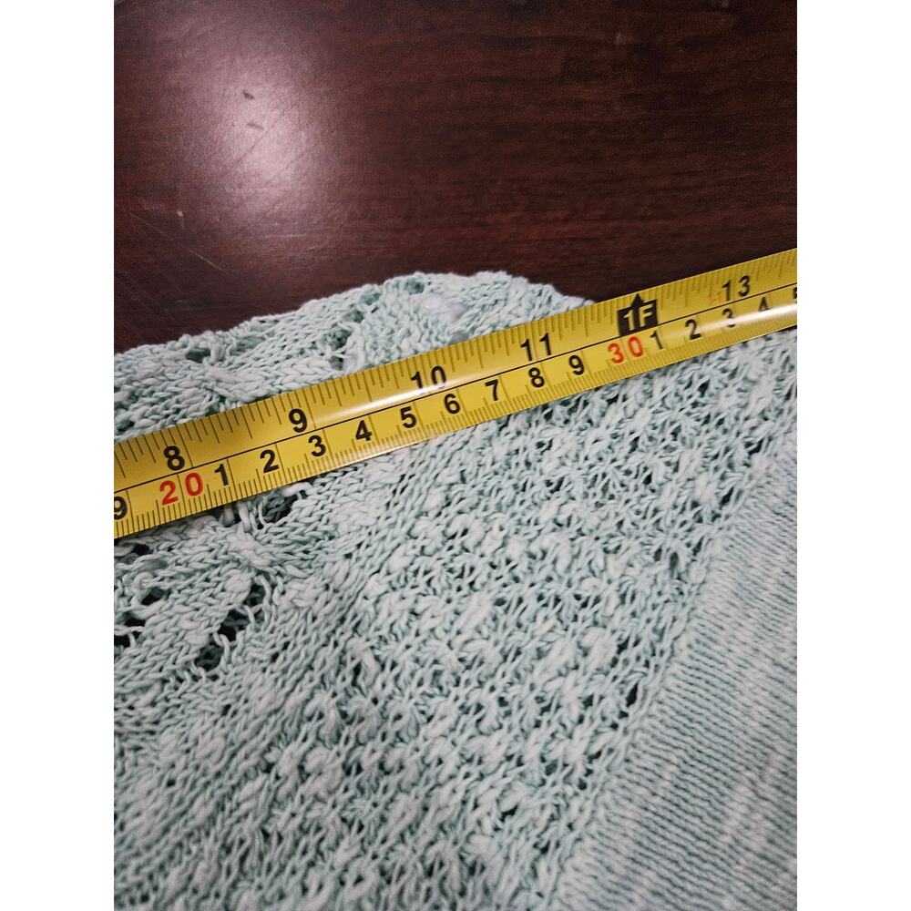 Soft Surroundings Pastel Green Teal Short Sleeve Cardigan Sweater Size M Crochet - Picture 11 of 12